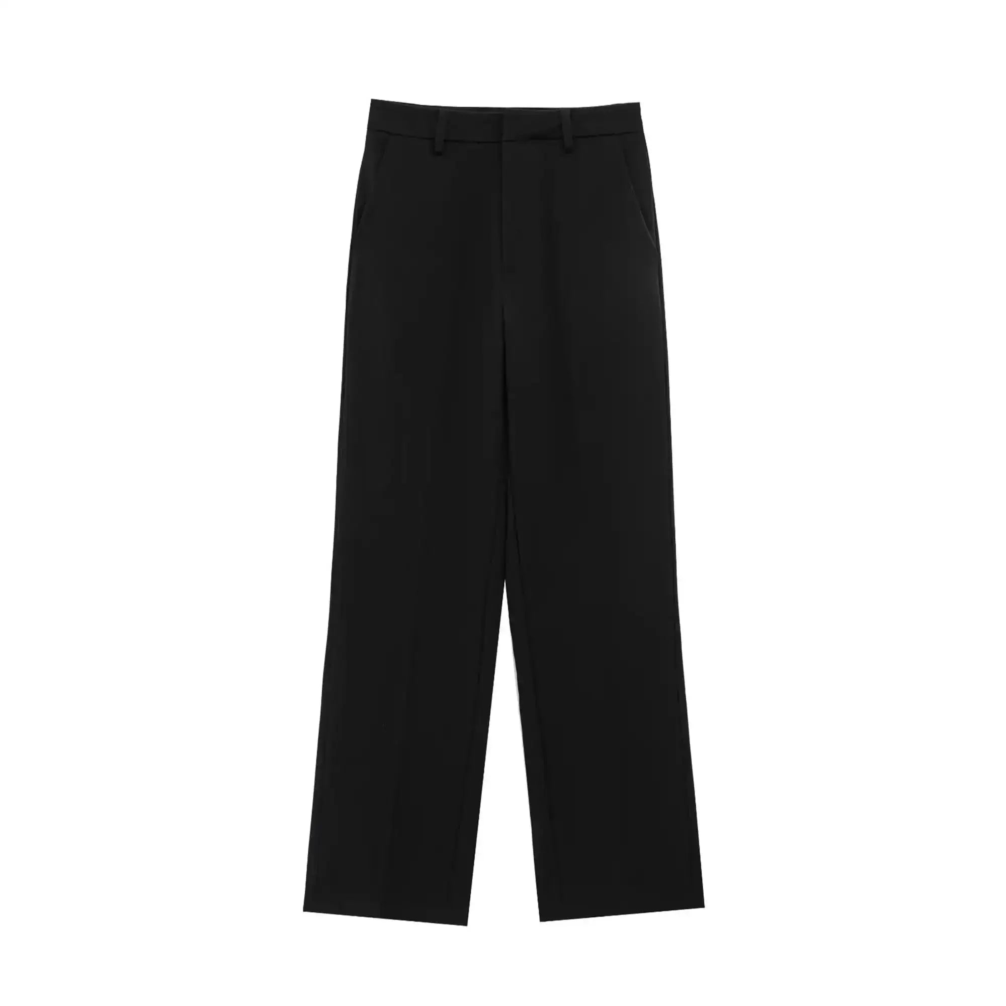 TFMLN Women Slim Lapel Zipper Coat Two Piece Set Wide Leg Pants Black