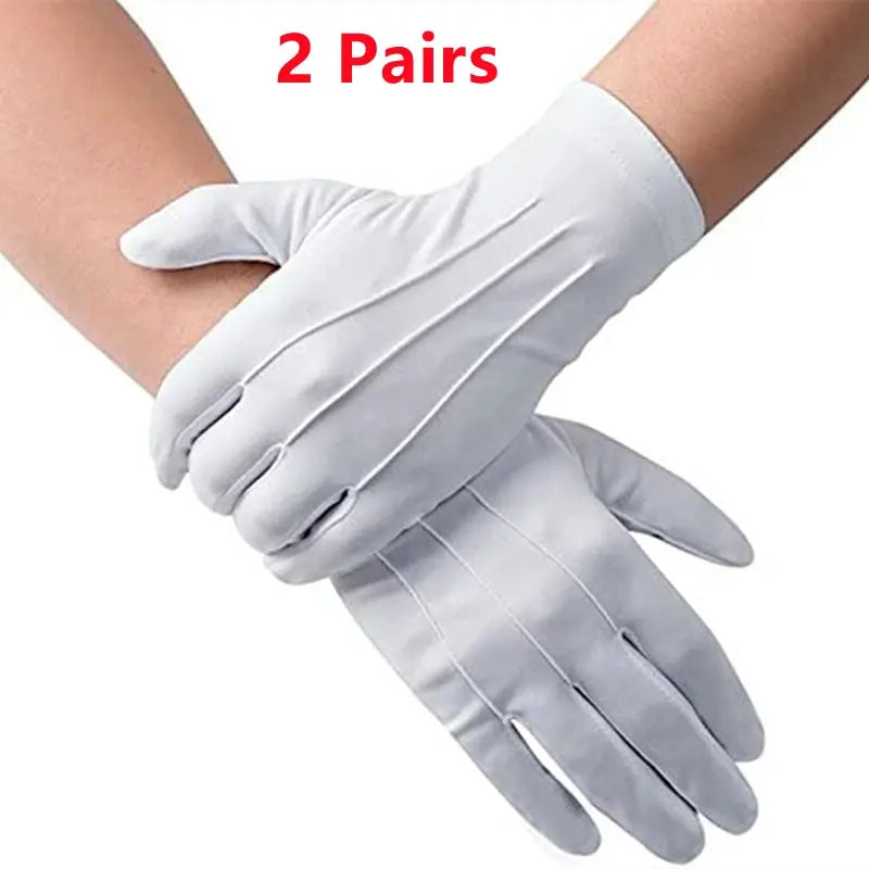 White cotton gloves for men, formal tuxedo-style, 2 pairs shown