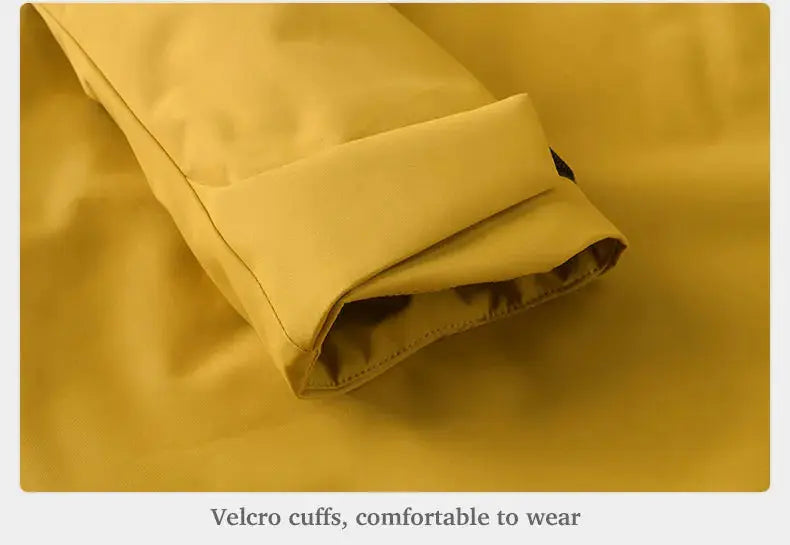JNLN unisex waterproof fleece jacket in yellow with Velcro cuffs for adjustable fit