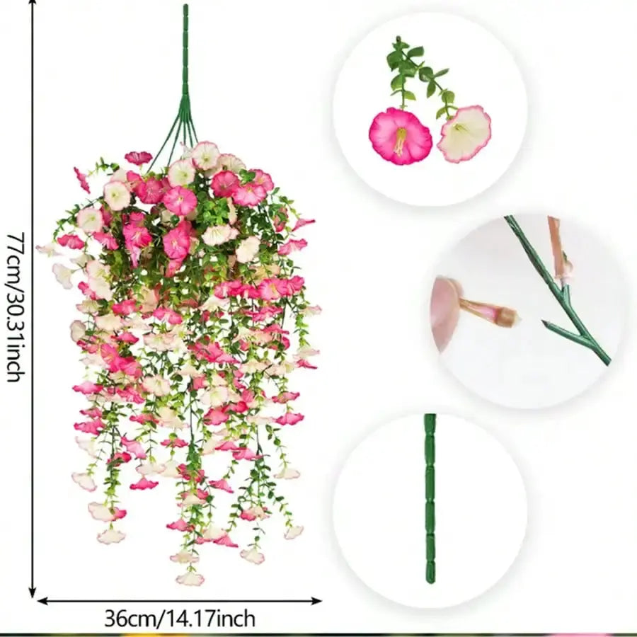 UV Resistant Artificial Morning Glory And Eucalyptus Hanging Decor For Home Garden Weddings Outdoor Use