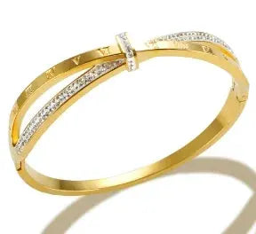 Geometric Stainless Steel Cuff Bracelet For Women With Adjustable Fit And Gold Color Plating