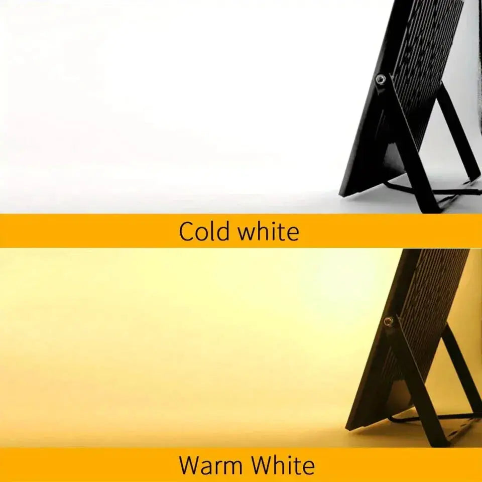 Simples Market waterproof IP67 LED flood light for outdoor use; cold white and warm white color temperatures shown