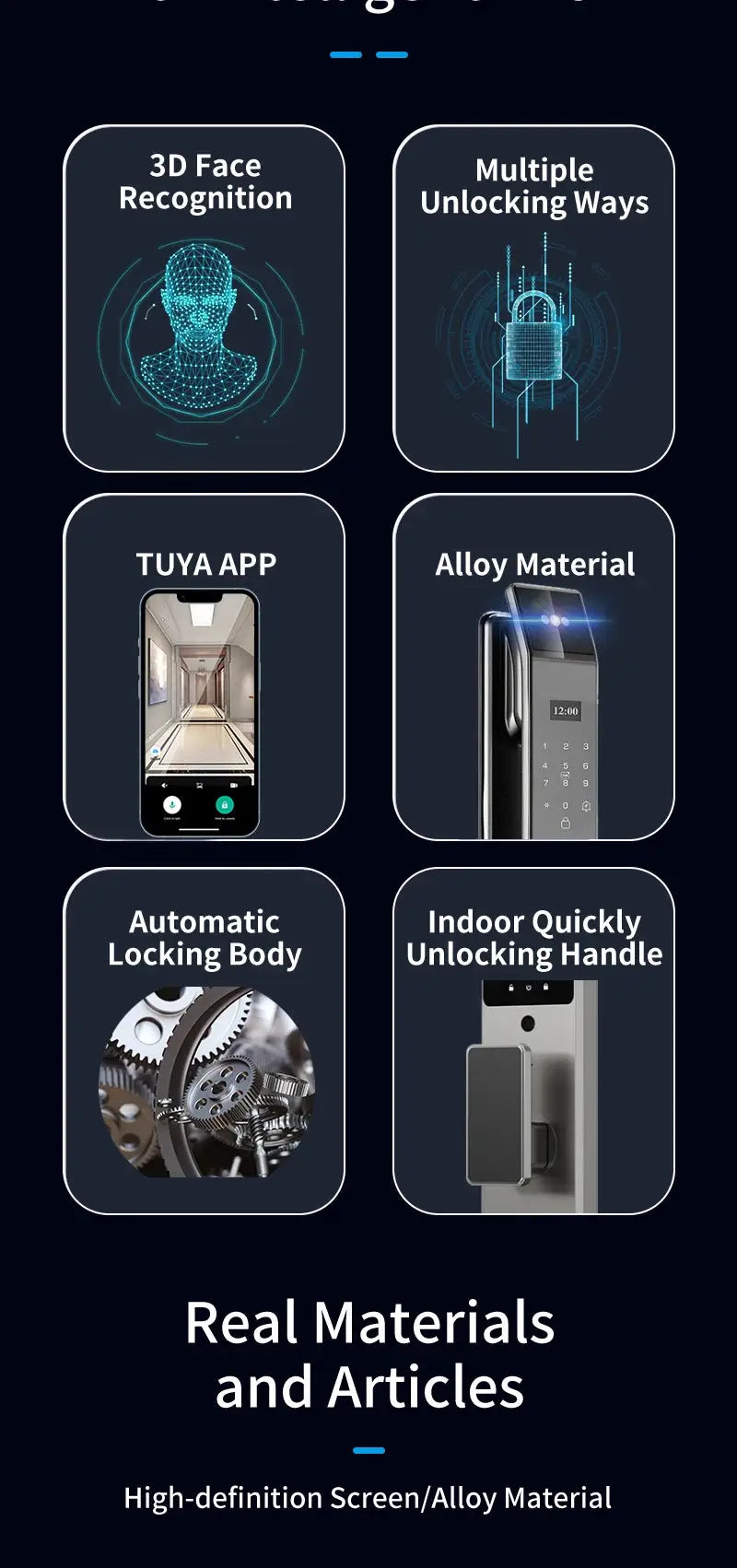 XSDTS WiFi Tuya smart door lock with camera and face recognition; app control, alloy material, automatic locking