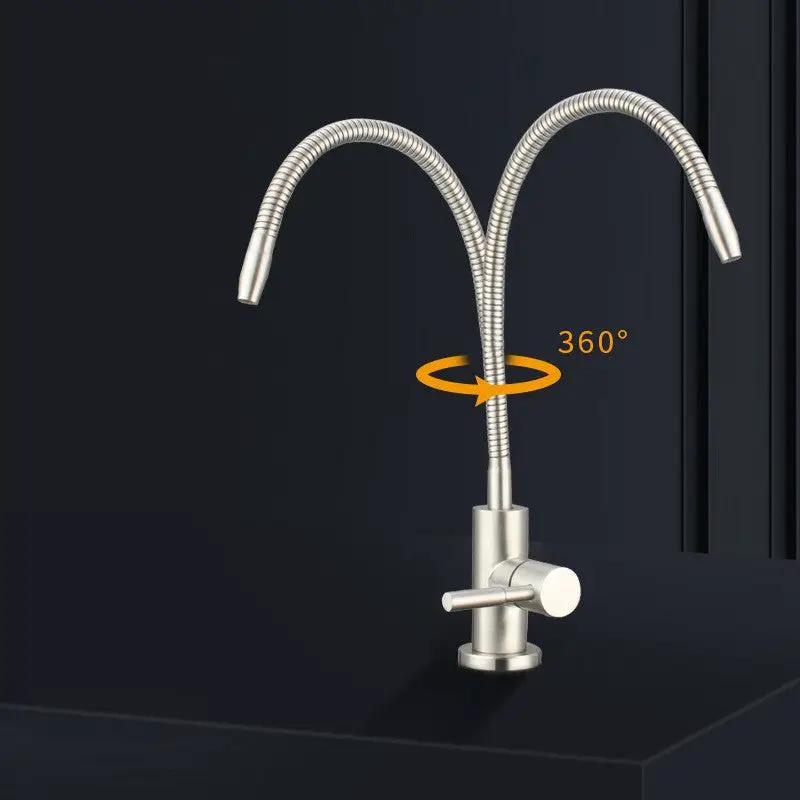 Simples Market 304 stainless steel kitchen faucet with flexible dual spiral hoses and 360° swivel