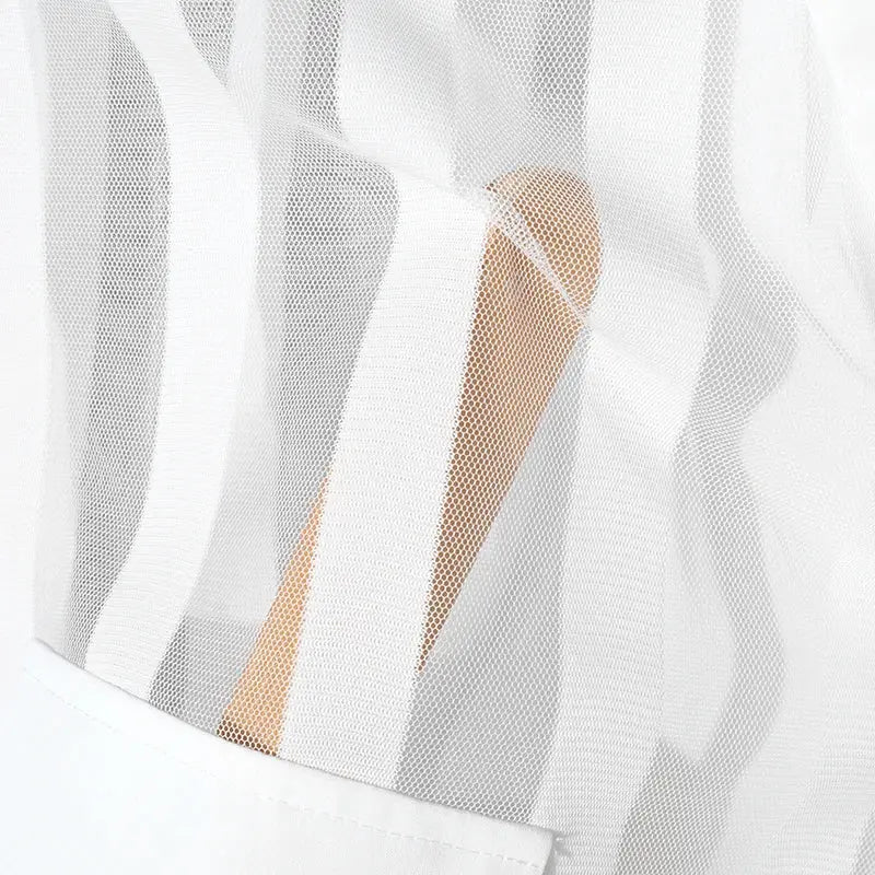 Men's white mesh striped vest, sleeveless, sheer fabric by Simples Market