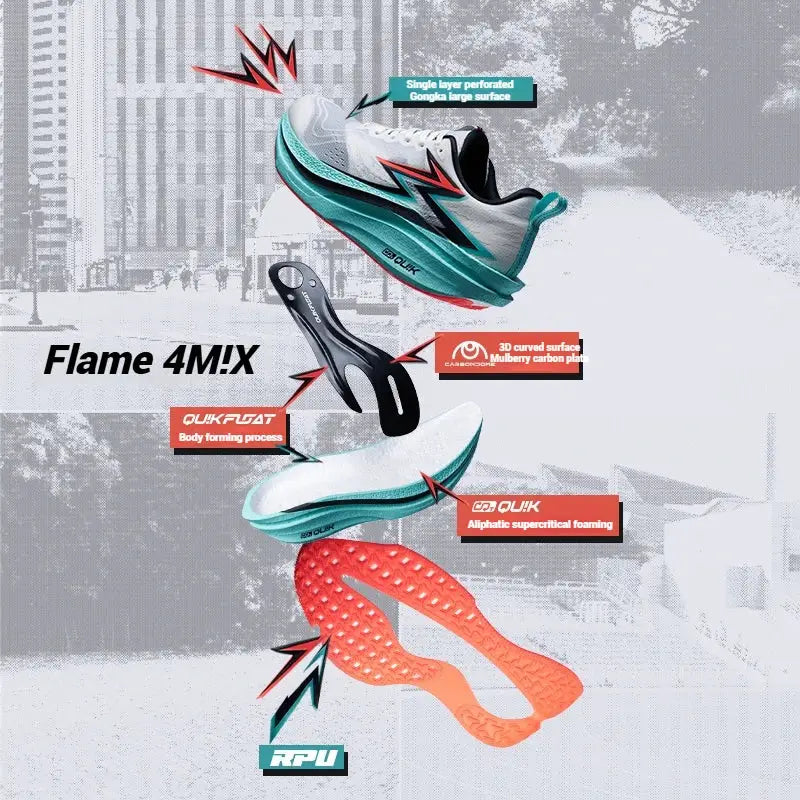 361 Degrees Flame 4.0 MIX men's running shoes with carbon plate in teal and white