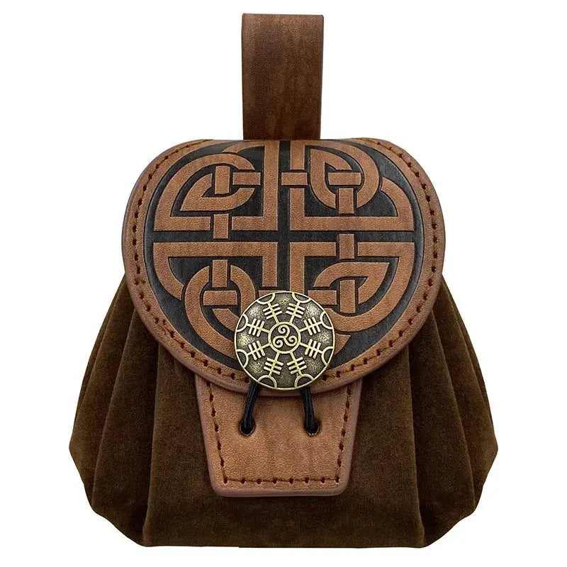 SteampunkForge Medieval Punk PU Leather Drawstring Fanny Pack For Men Cosplay Waist Bag