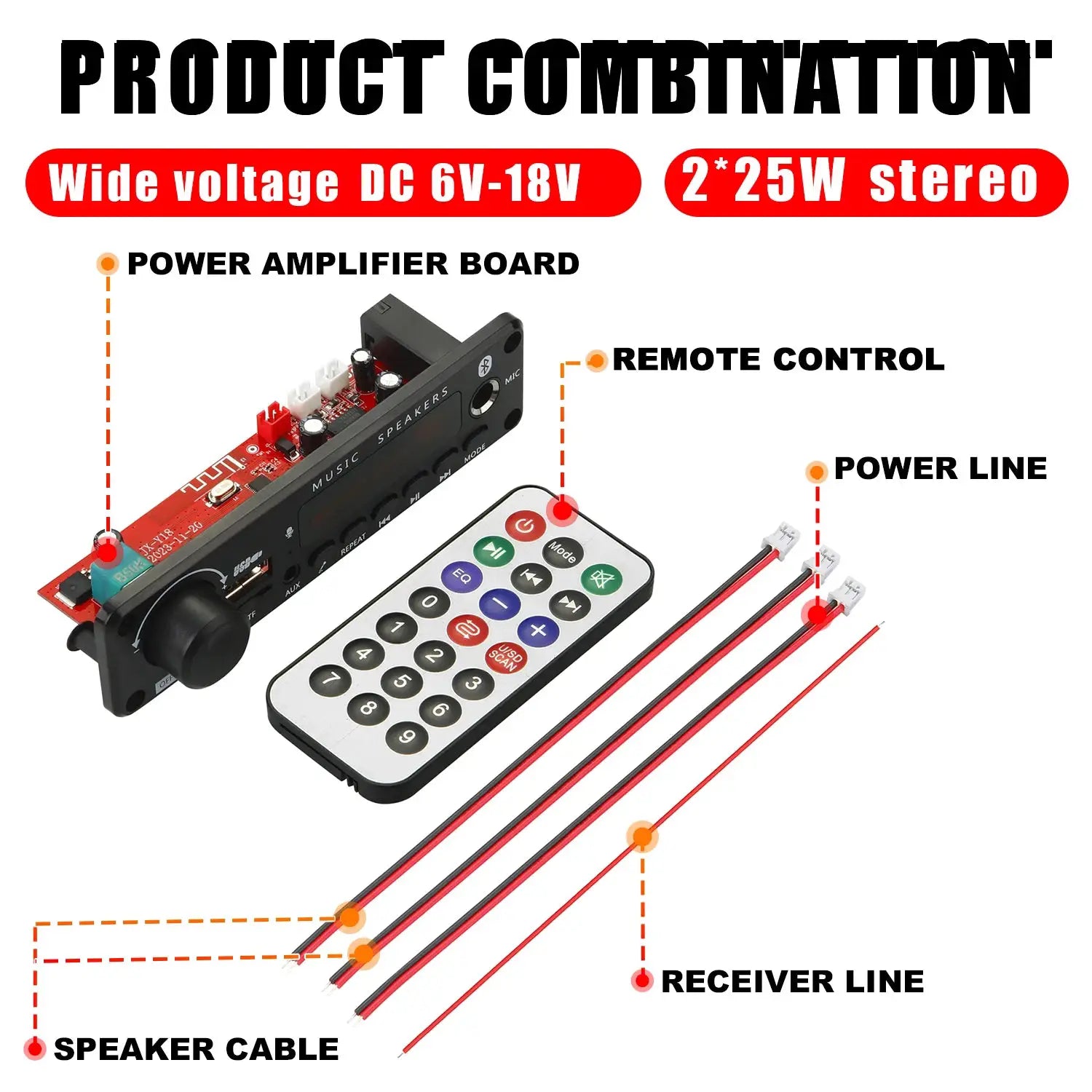 New 200W Bluetooth Amplifier MP3 WAV Decoder Board With USB FM Radio TF Card Slot DC 12V Car Audio