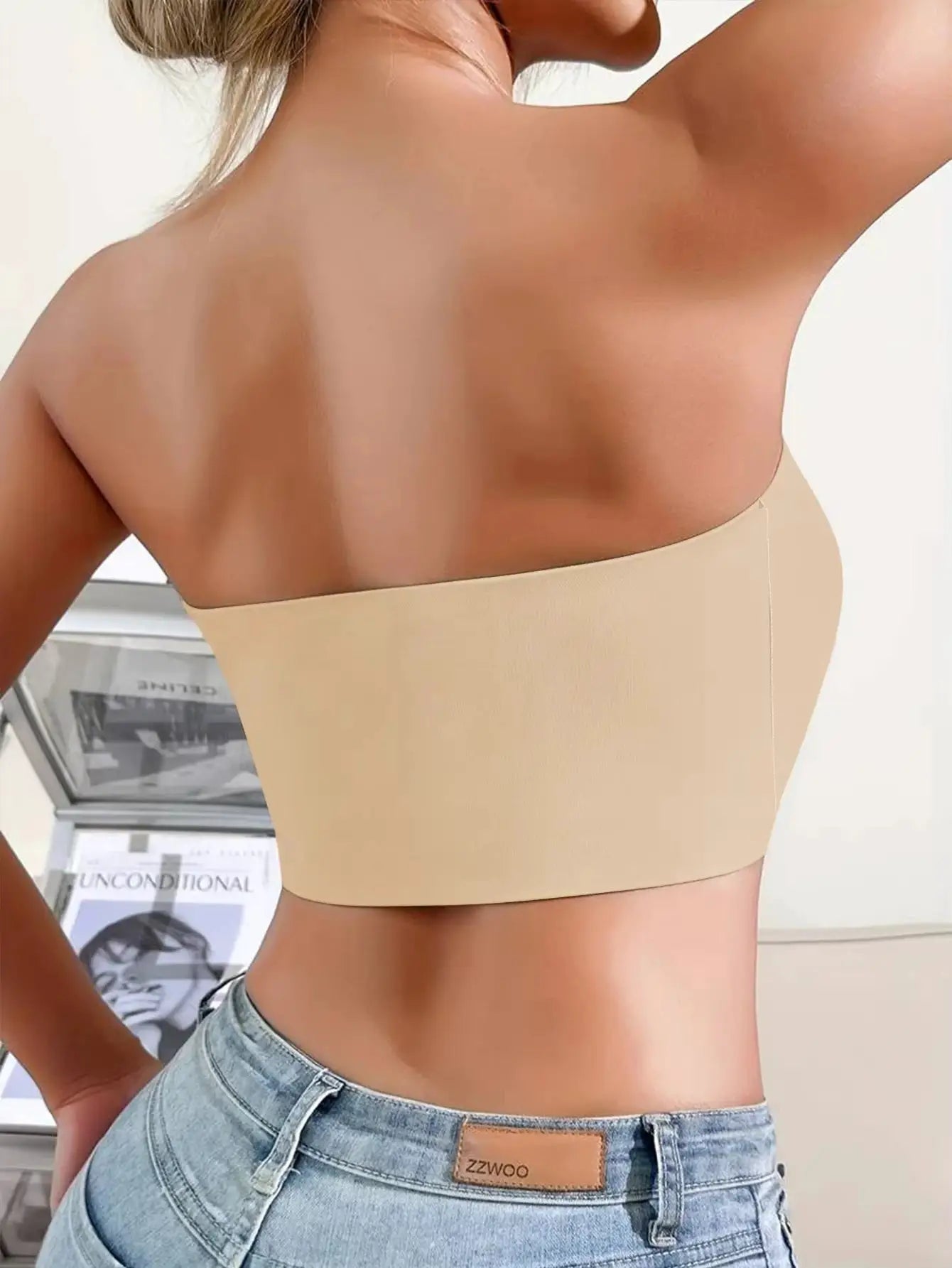 LunaWear Womens Strapless No Padding Seamless Front Button Bra Wirefree Comfort Breathable Knit Fabric