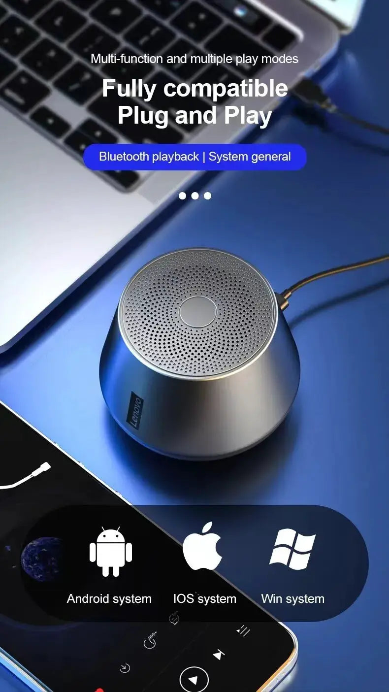 Lenovo K3 Pro Bluetooth speaker, silver metal body with perforated top, portable outdoor camping loudspeaker