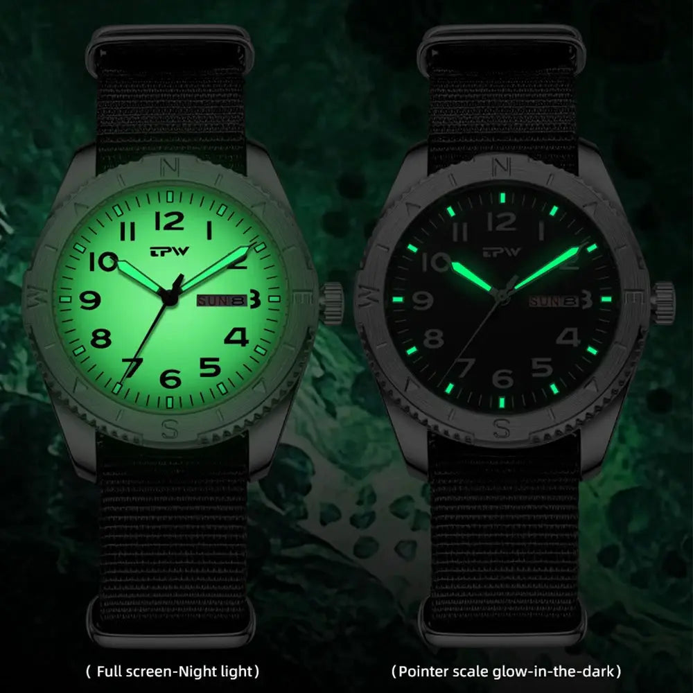 Simples Market TPW 40mm field watches, 2-pack with fabric straps, quartz movement, luminous rotating bezels and day/date functions
