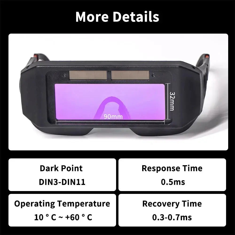 SolarGuard Auto Darkening Welding Goggles Solar Powered Protective Glasses For TIG MIG MMA Plasma Welding Lightweight