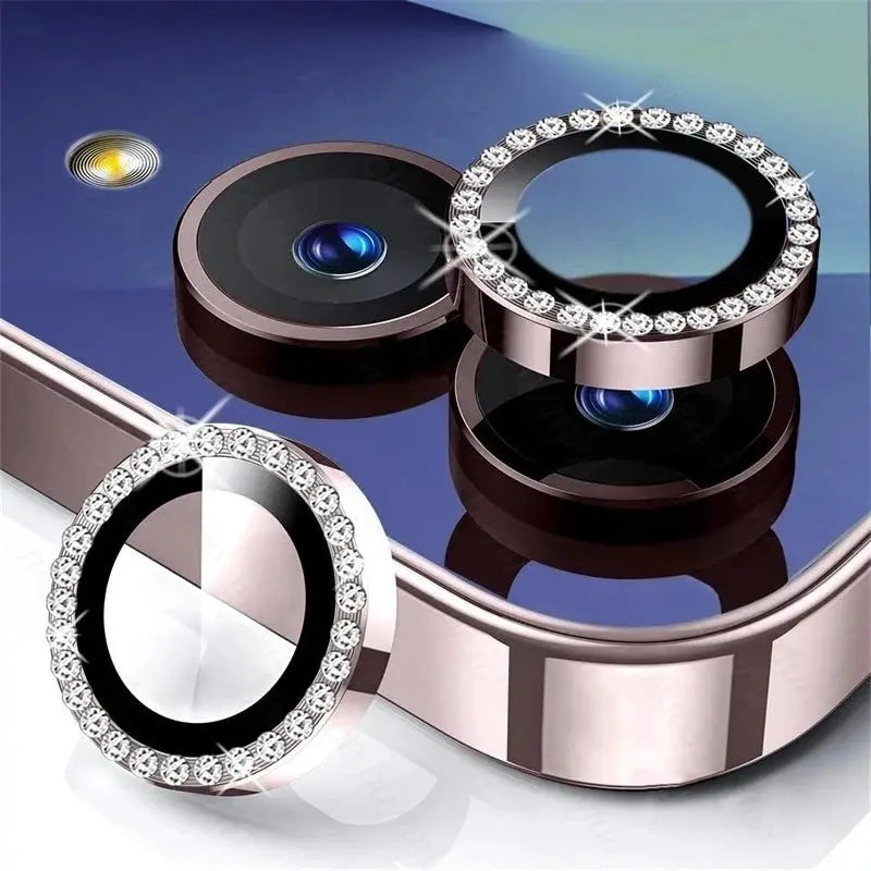 Diamond-ring camera lens protectors set for Samsung Galaxy Z Flip7, rose-gold crystal bezel, 3 pcs Simples Market