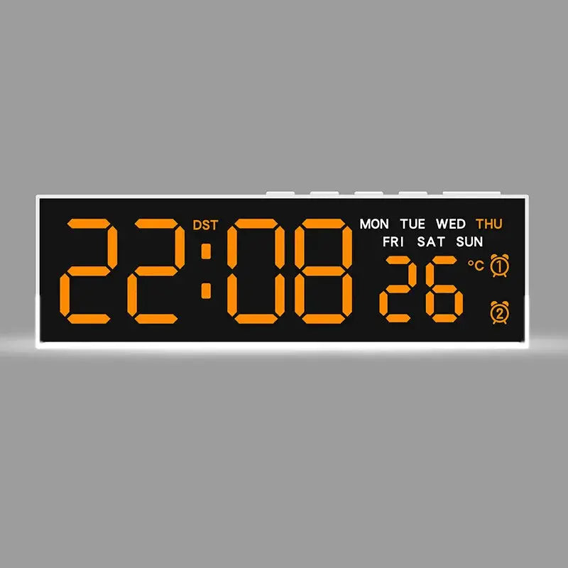 USB powered digital alarm clock with orange LED display, white mood light and temperature readout