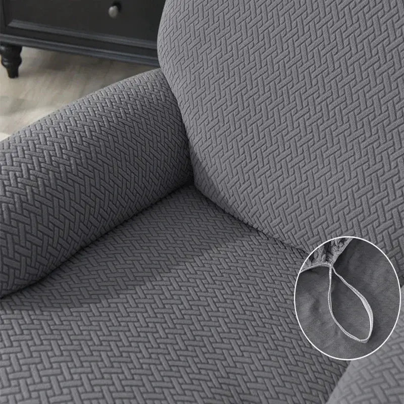 Jacquard stretch recliner sofa cover in gray with elastic non-slip edges for living room