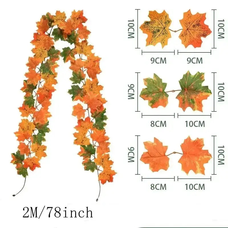 Simples Market autumn maple leaf garland, 2m long artificial leaf vine in orange, yellow and green.