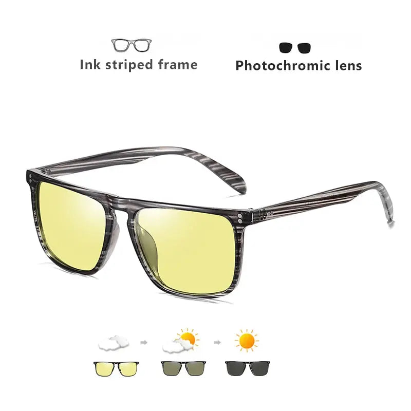 Rivet Square Photochromic Sunglasses Polarized Day Night Vision With Anti Glare Unisex
