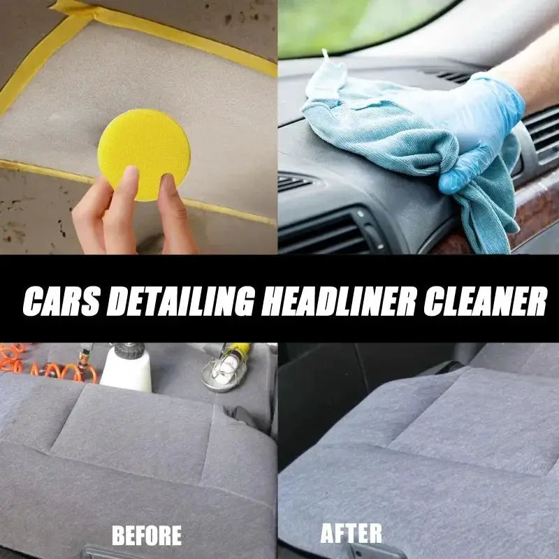 H4Cacle car upholstery cleaner by Simples Market; yellow sponge applicator with blue cloth for seat detailing.