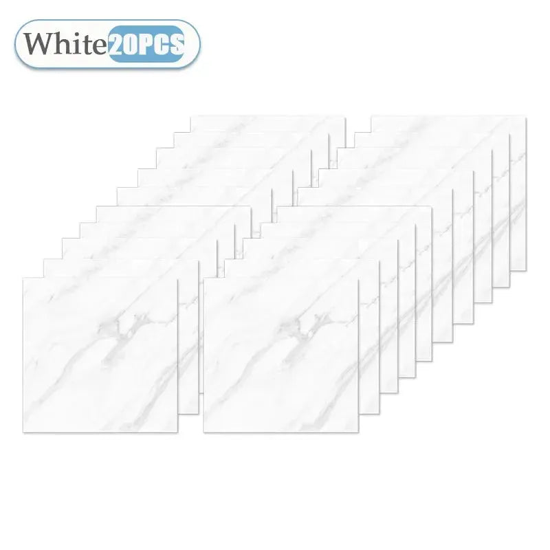 Self-adhesive marble tile wallpaper, white 30x30cm, waterproof for kitchen/bathroom, 20pcs set
