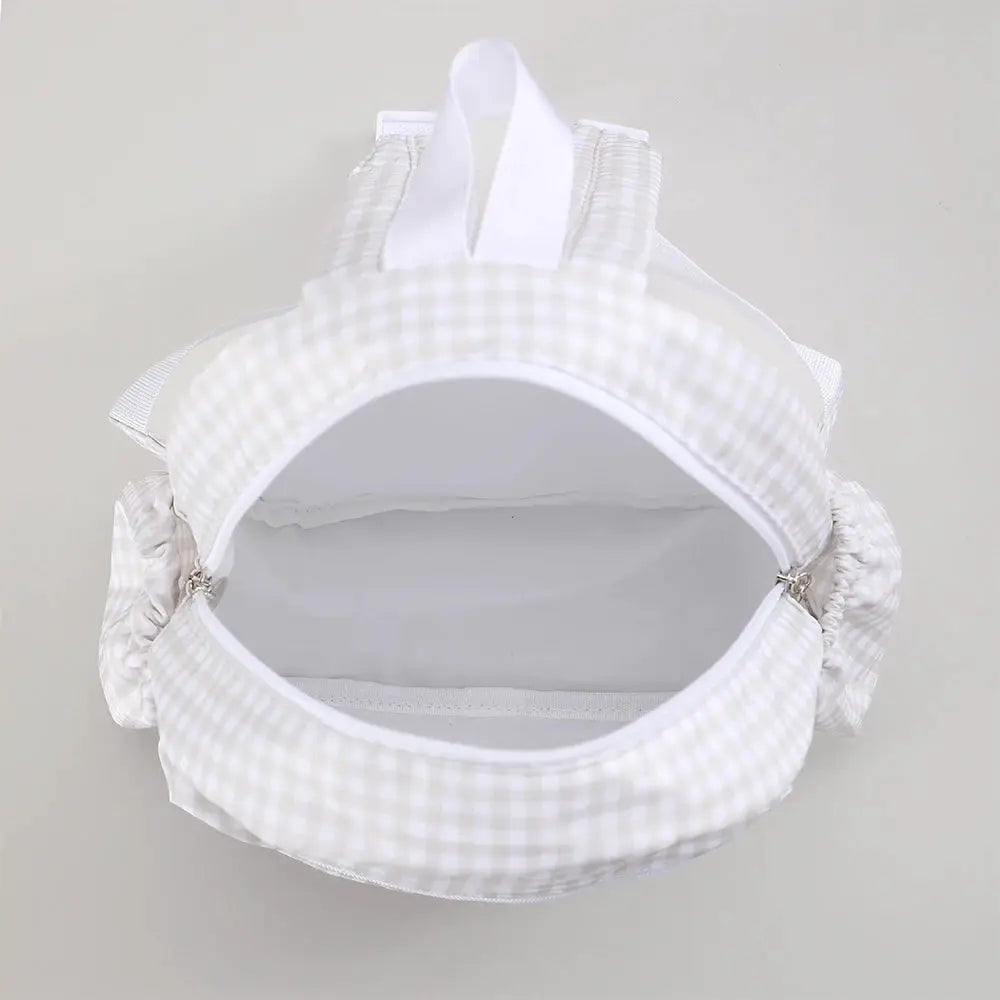 Simples Market Toddler Backpack, cream gingham fabric, lightweight preschool bag