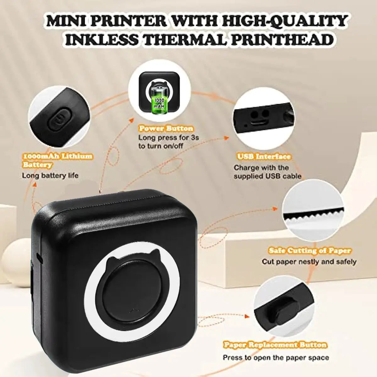 MINI Print 58mm Wireless Bluetooth Thermal Printer For Android IOS