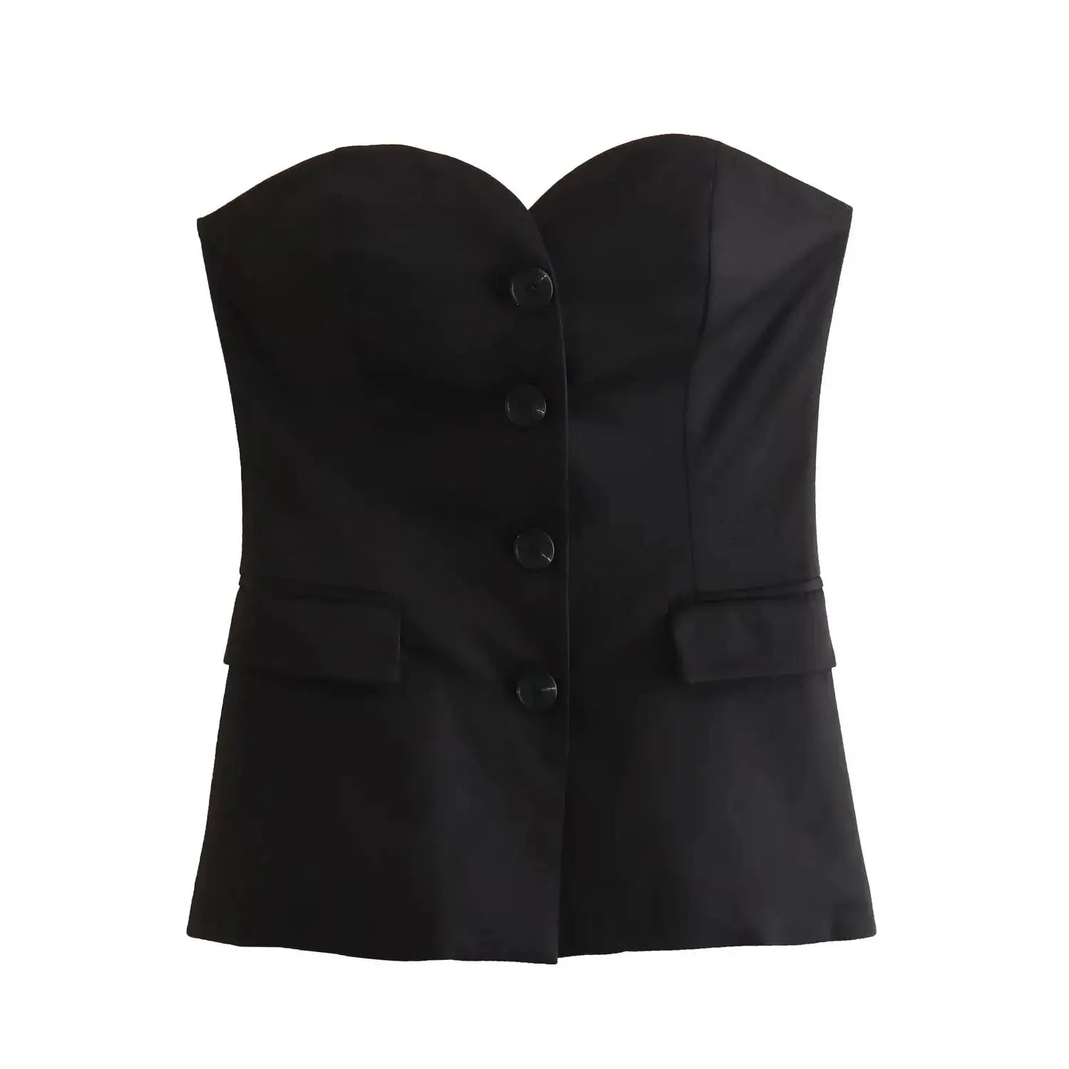 Women Elegant Strapless Tank Top Pant Suit With Side Slit Trousers
