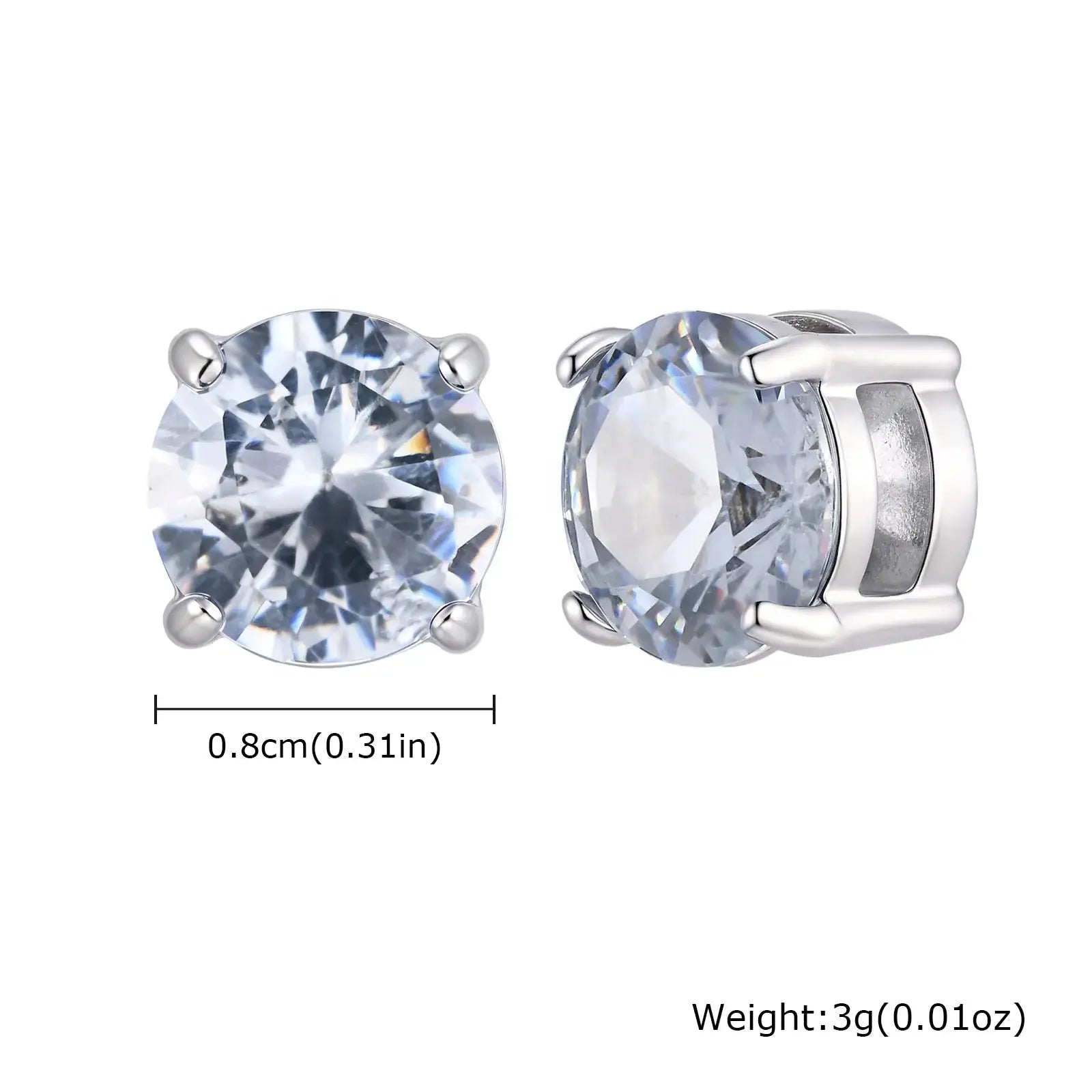 Punk round zircon magnetic ear studs, stainless steel, non-piercing, silver pair from Simples Market