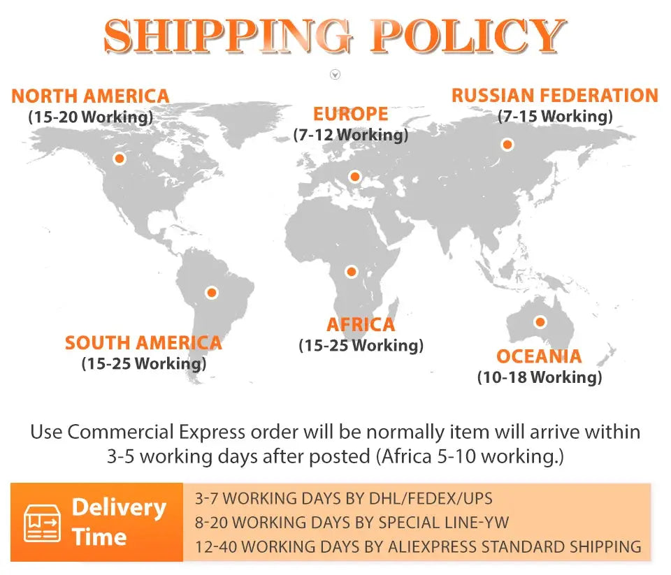Ariel Curl Hair extensions shipping policy infographic with world map and delivery times by Simples Market.