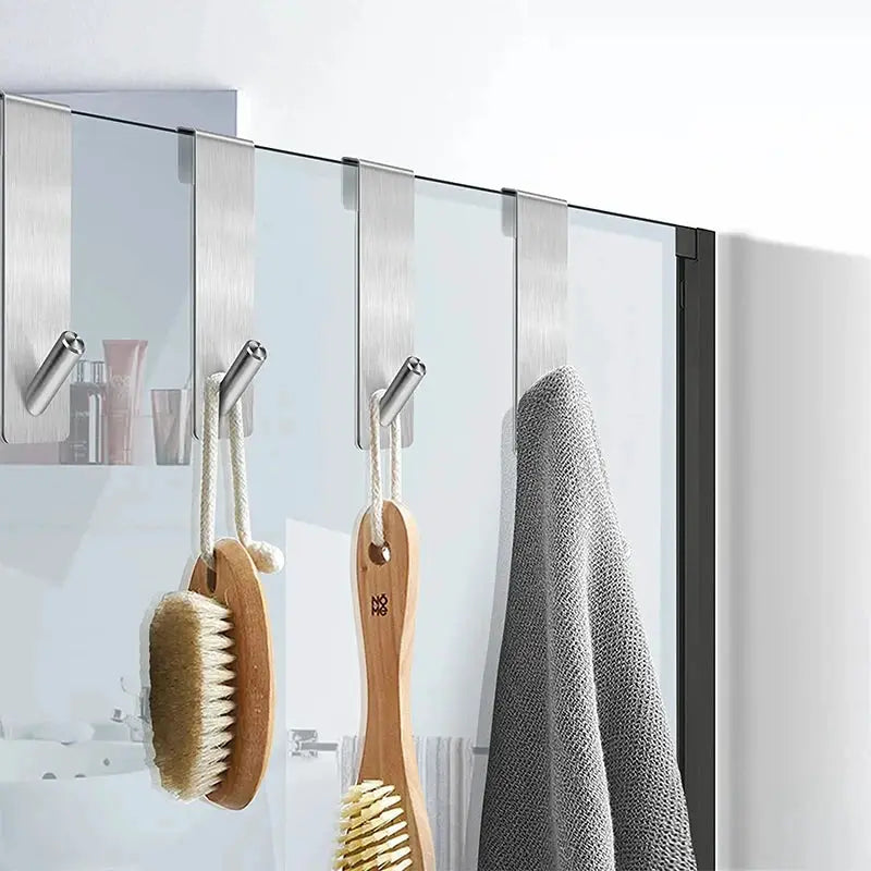 Stainless steel over-glass shower door back hook towel rack set, 2-pack S-shape robe hooks
