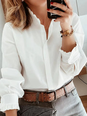 Temperament loose white long-sleeve blouse by Simples Market, casual elegant top