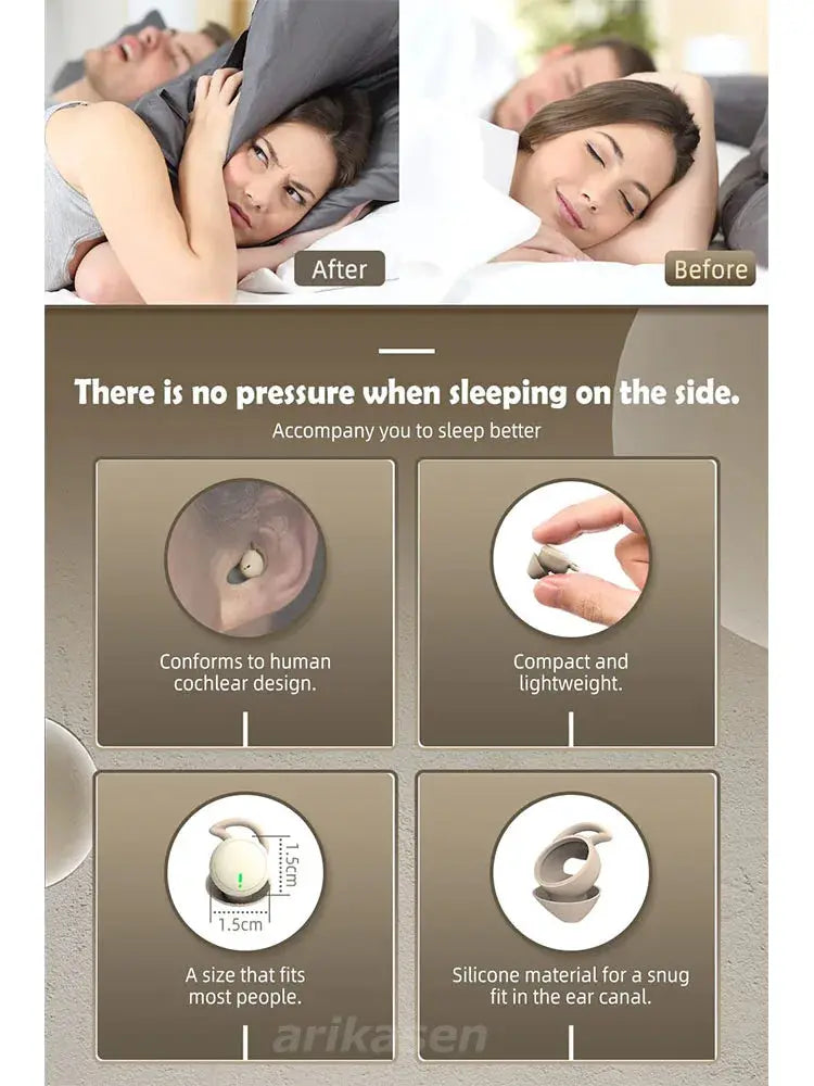 Simples Market Bluetooth sleep earbuds; compact, lightweight silicone earphones for small ears with noise-cancelling.