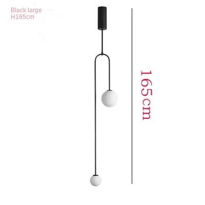 Simples Market black pendant light with two white glass globes and curved stem, 165 cm height