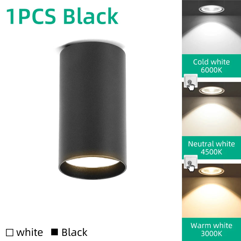 Black cylindrical GU10 LED ceiling downlight spotlight, 1 piece