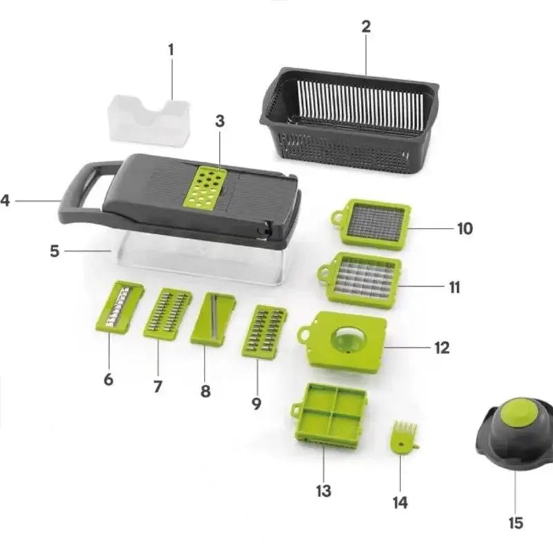 Simples Market Advanced Vegetable Cutter with wave-cut pattern; black main unit and green interchangeable blades set