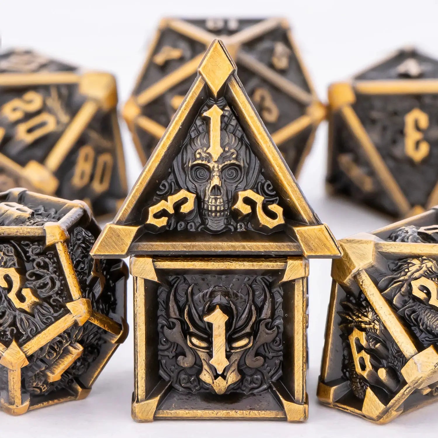 Skull And Dragon Metal Dice Set For Dungeons And Dragons Polyhedral Dice For Tabletop RPGs