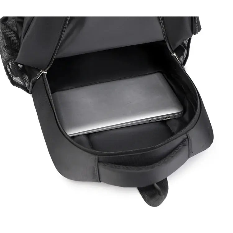Simples Market travel backpack, black with laptop compartment and large capacity