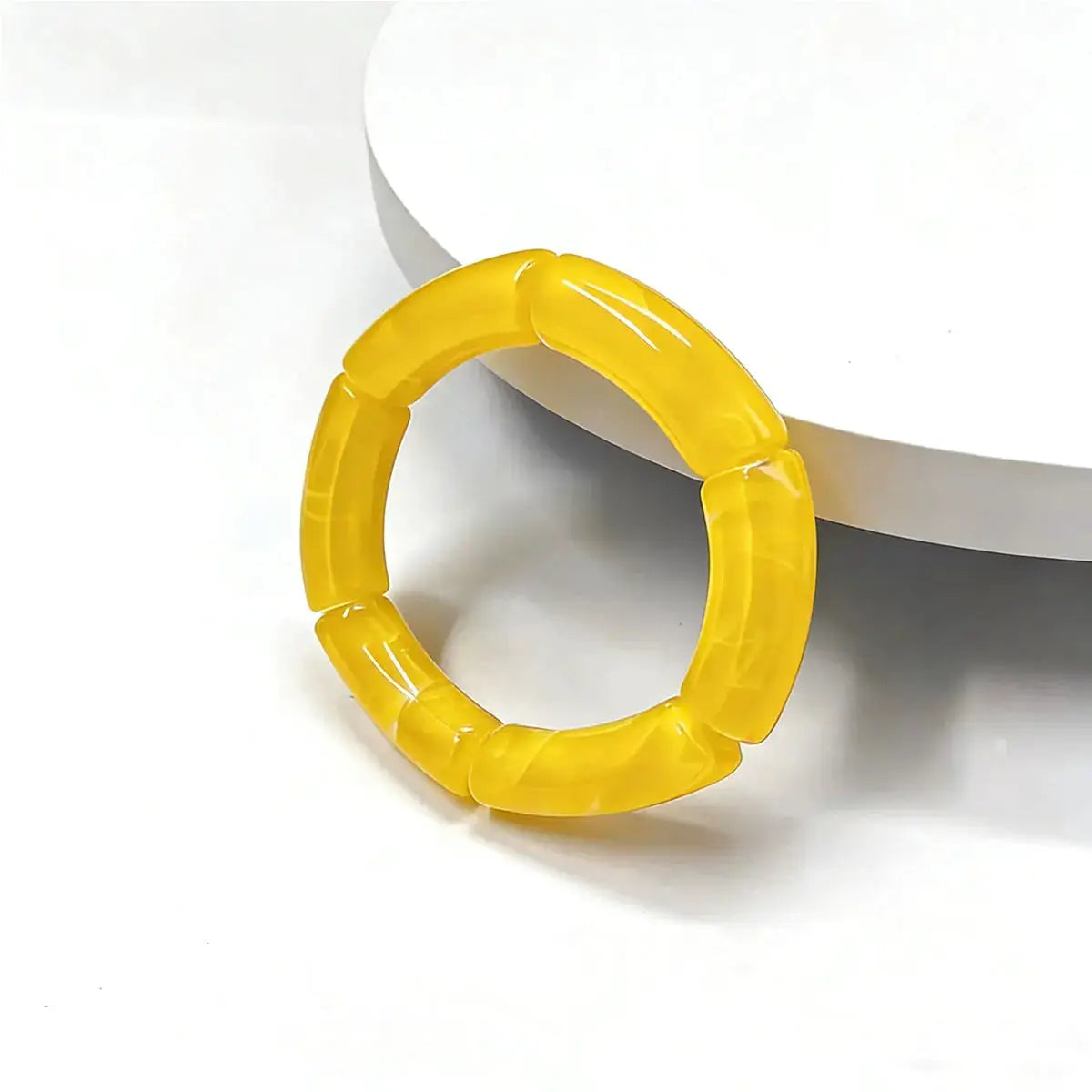 Resin Amber Bamboo Bead Elastic Bracelets 4 Piece Set Handmade Bangles Designer Jewelry 2024 Trendy