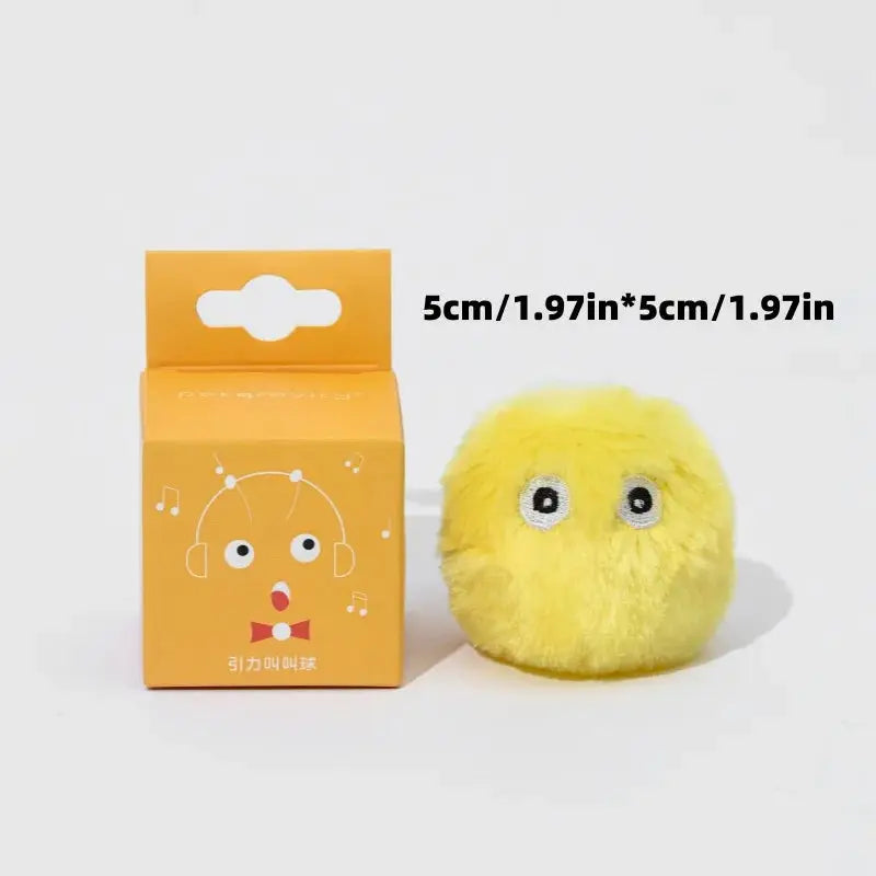 Interactive plush squeak ball toy for pets by Simples Market, yellow fluffy 5 cm with packaging box