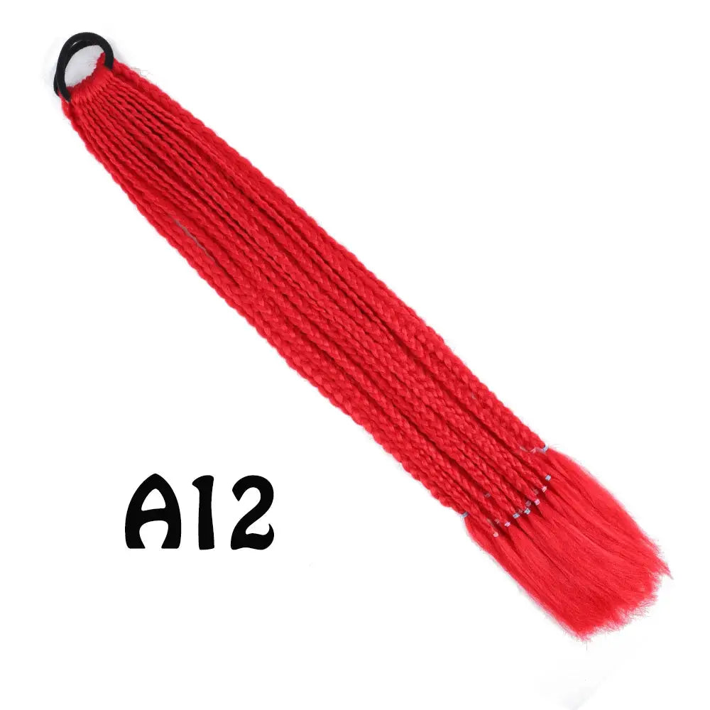 Ponytail extension, synthetic gradient red braided with elastic band, 24 inches long