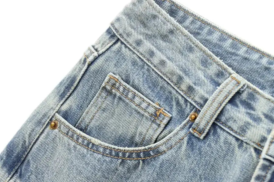 ETJ Wide Leg High Waist Jeans Women Five Pocket Washed And Comfortable