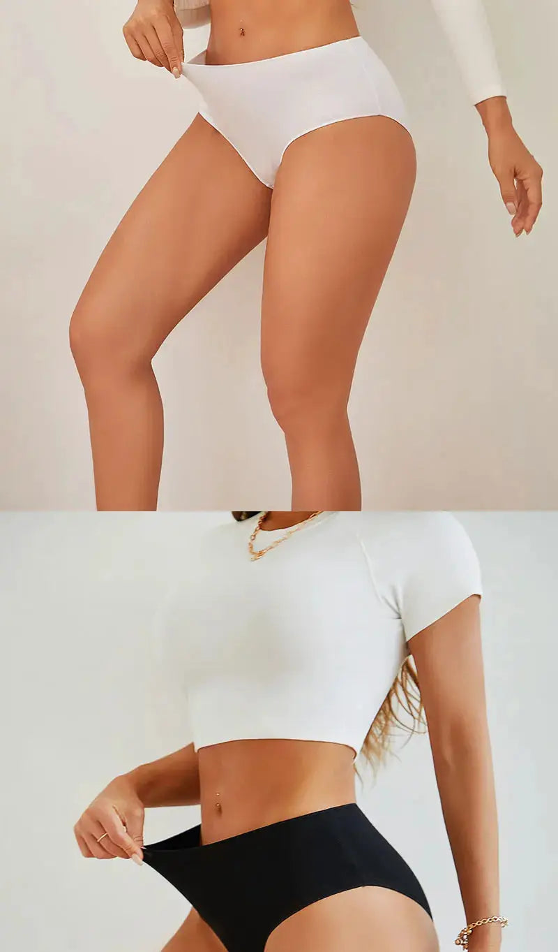 4-piece set of cotton high-waist women's panties; seamless breathable underwear in white and black, plus size S-2XL