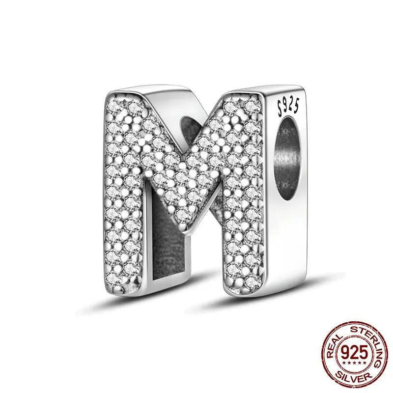26 Alphabet Beads A To Z 925 Sterling Silver Love Charm Fit Original Bangle Charms Bracelet CZ Zircon Jewelry