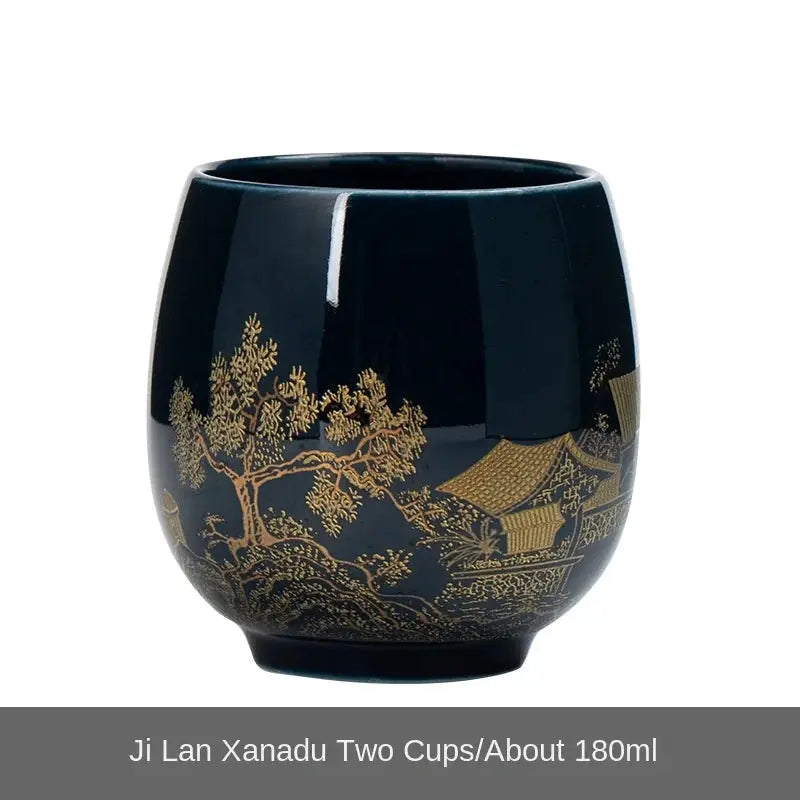 Jilan Simple Ceramic Teacup Japanese Style 180ml Black Glazed Minimalist Tea Bowl For Everyday Tea