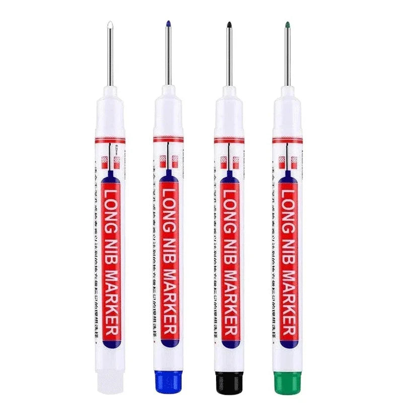 4Pcs Simples Market long-nib markers set with white bodies and colored caps (blue/black/green/white)
