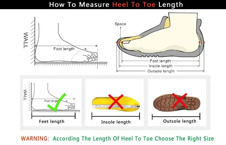 Simples Market men's casual canvas loafers size guide showing heel-to-toe length with a foot diagram and shoe icons