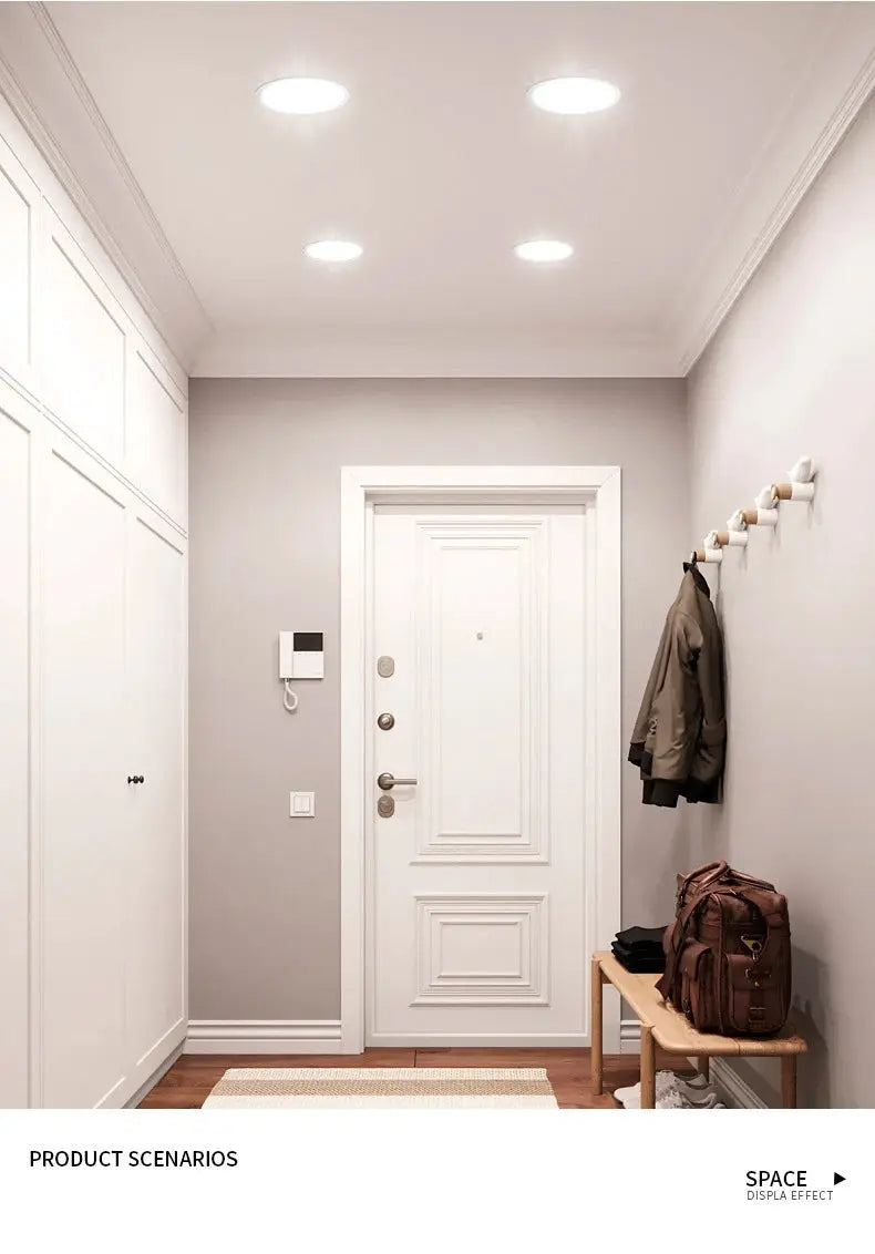 Simples Market round anti-glare LED SMD2835 recessed downlights (4-pack) installed in hallway ceiling