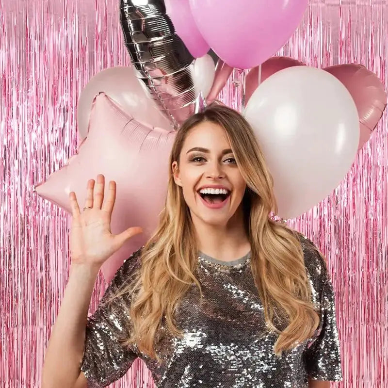 New 4 2 1 Pack Party Backdrop Metallic Foil Fringe Tinsel Curtain For Birthday Wedding Baby Shower