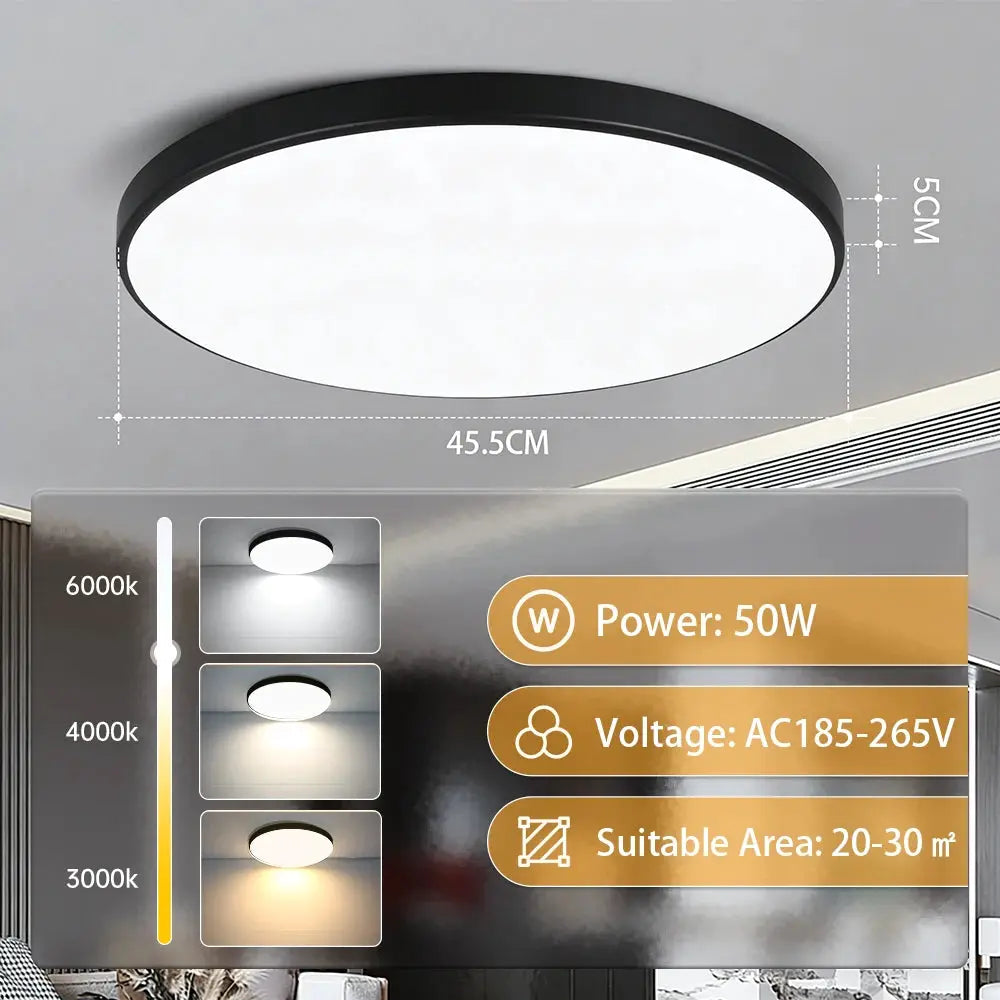 Golden LED ceiling lamp, 50W, AC185-265V, 45.5 cm diameter, ultra-thin dustproof panel for living room/bathroom