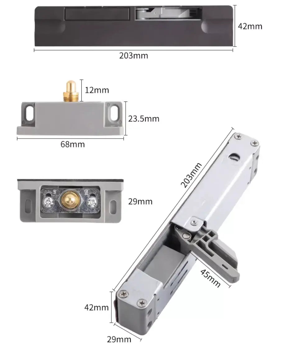 Automatic door closer by Simples Market; gray metal, 203mm long
