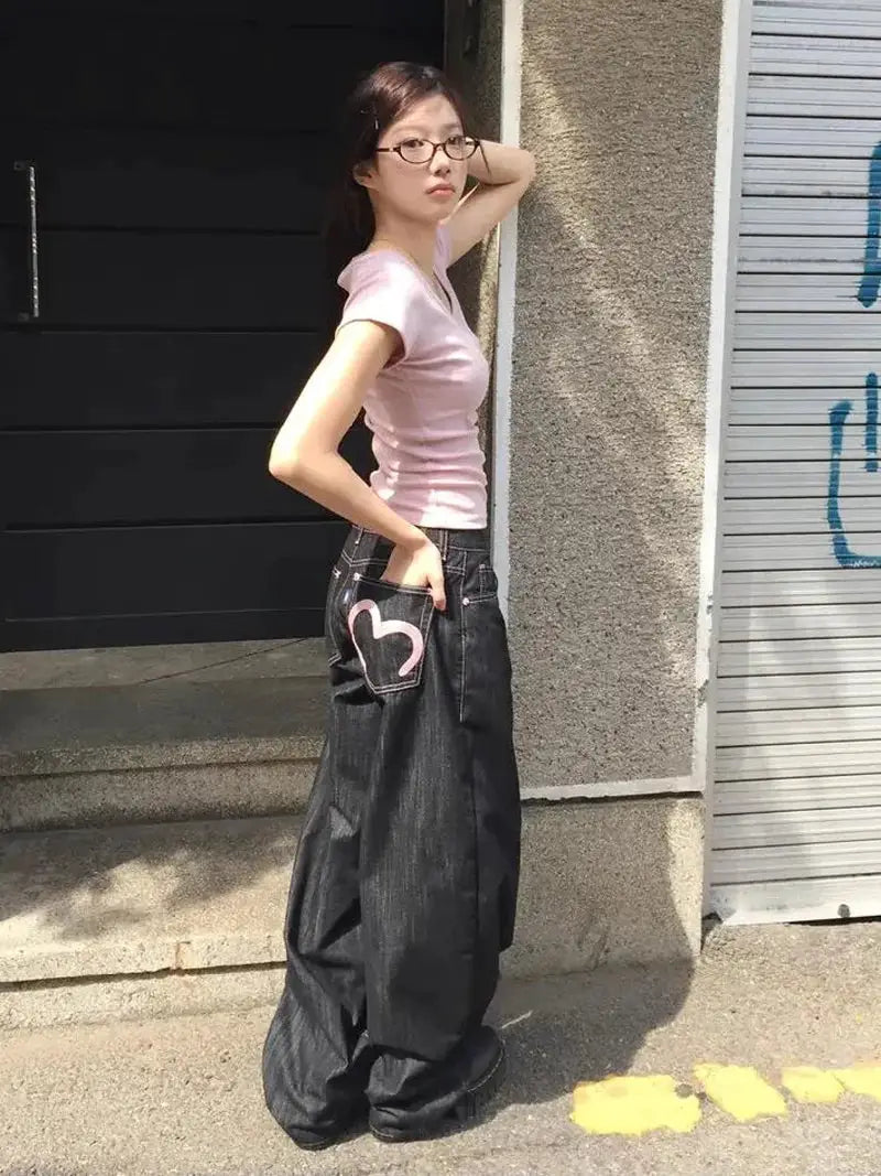 Y2K Wide Leg Denim Jeans Women Baggy Grunge Harajuku Punk Winter